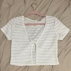 Mahina Ivory Knit Tie-front Top